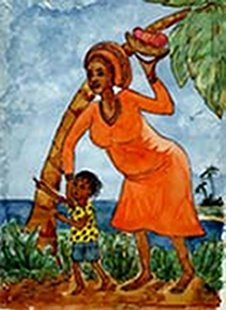 Caribbean Mother and Child - watercolour and ink